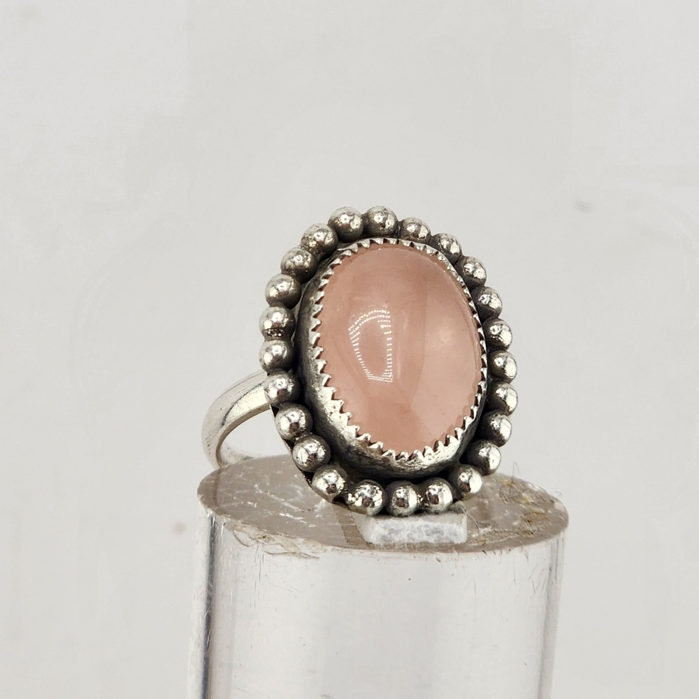 ROSE QUARTZ RING HANDMADE IN STERLING SILVER METAL SZ 8